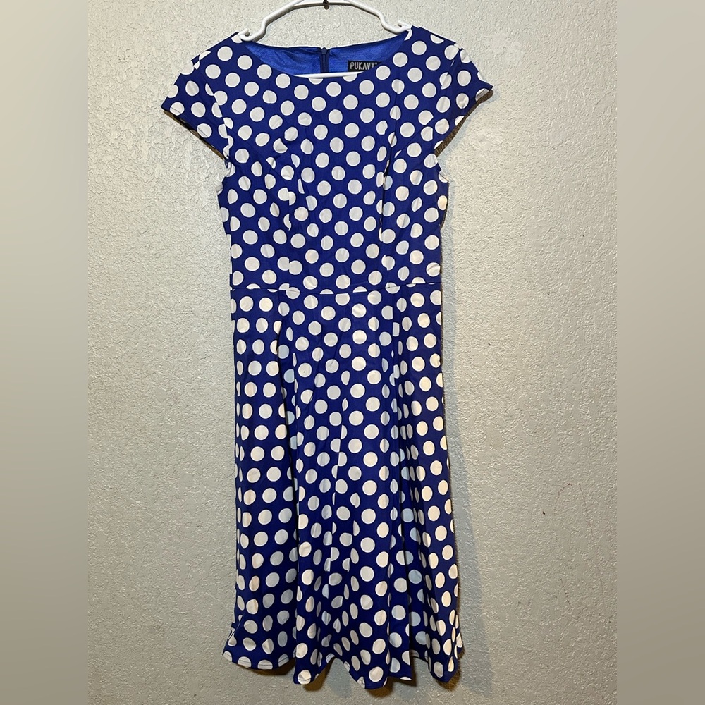 Polka Dot Midi Dress in Blue and White